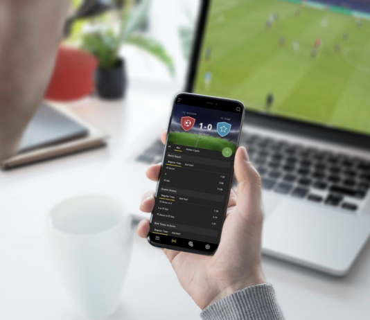 Man tracking the score on phone